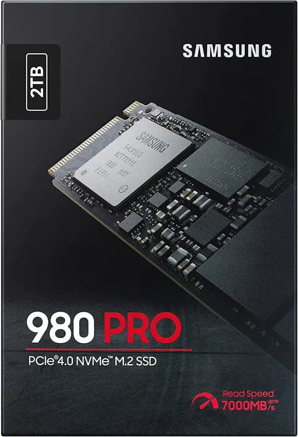 Samsung 980 PRO M.2 NVMe SSD (MZ-V8P2T0BW), 2 TB, PCIe 4.0, 7,000 MB/s Read, 5,000 MB/s Write, Internal Solid State Drive