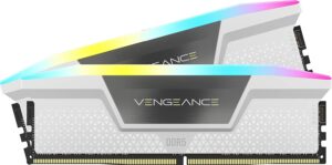 32 GB RAM DDR5  (2x16GB) 5600 MHz, Corsair VENGEANCE RGB, Profili XMP 3.0 personalizzati, colore bianco