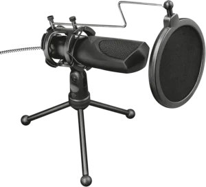 Microfono USB Trust Gaming GXT 232 Mantis per Streaming, Shock-Mount, Filtro Pop e Treppiede, colore nero
